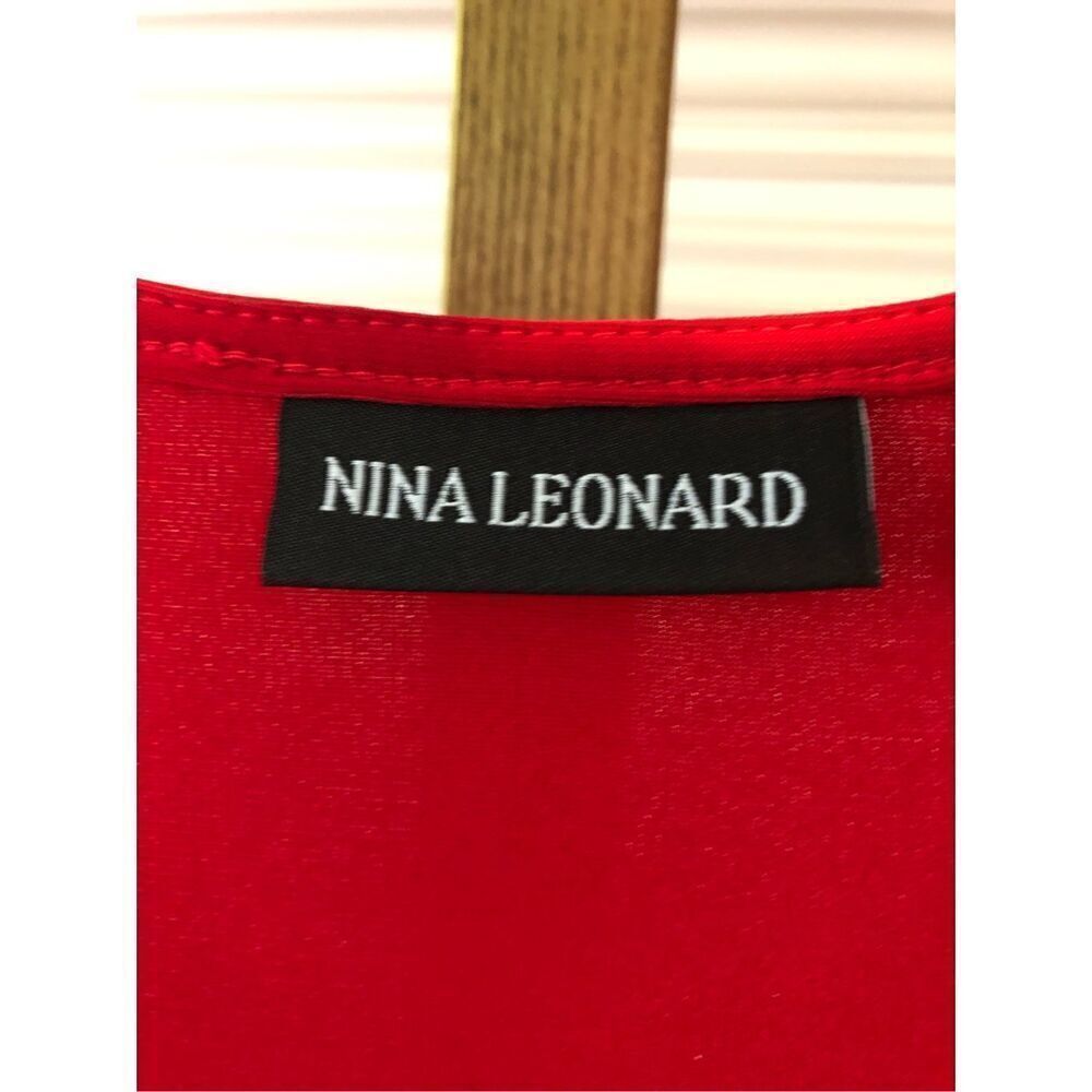 Nina Leonard Woman’s Red and White 3/4 Sleeve Wrap Style V Neck Dress Size 3X - Picture 6 of 10